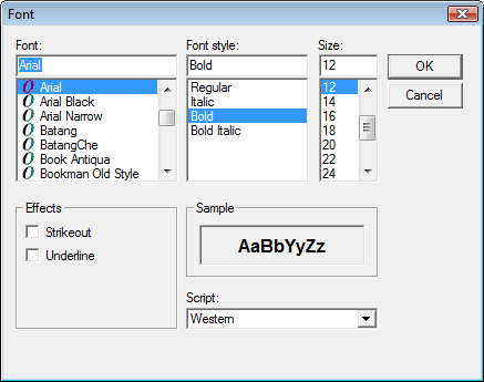 Font - Arial Bold 12